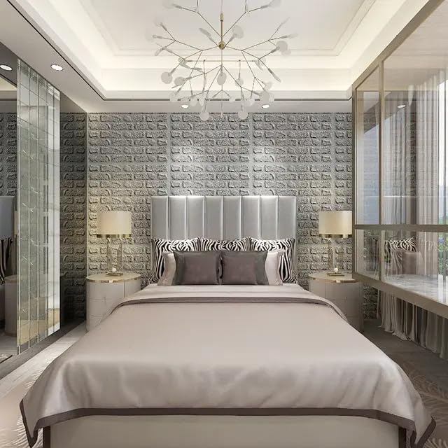 Image of Self-Adhesive Waterproof PE Foam 3D Wall Panels Wallpaper Sticker for Bathroom Living Room and Home Decoration (70 x 77cm, Appx. 5.8Sq Feet) (Grey, 1)