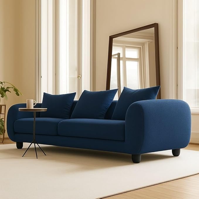 Image of Luxurious Velvet Uphostered Contemperory Sofa Set with Cushion Chaise Lounge, Sectional Sofa Perfect for Your Living Room,Guests Room & Office (Biege 3+1+1 Puffy) (3 Seater Blue)