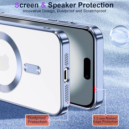 Image of Elzzi Electroplating Transparent TPU Clear Logo Back Cover Case Compatible with iPhone 17, Compatible with Magsafe, Full Body & Individual Camera Protection for Each Lens for Men & Women|Sierra Blue