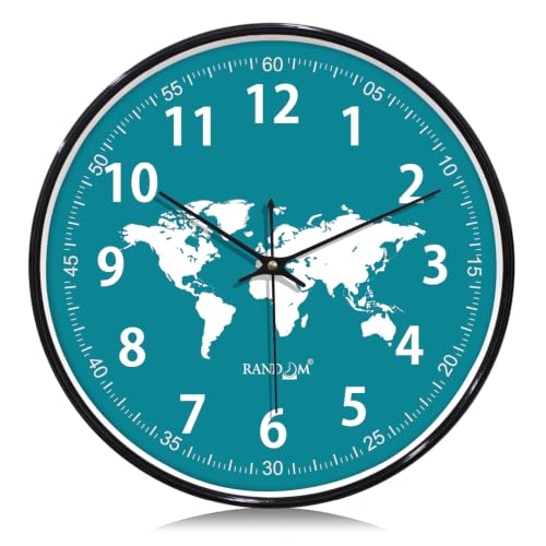 Image of RANDOM Black Plastic World Map Print Sweep Silent Round Battery Operated Analog Wall Clock for Home Office, Living Room, 32 cm