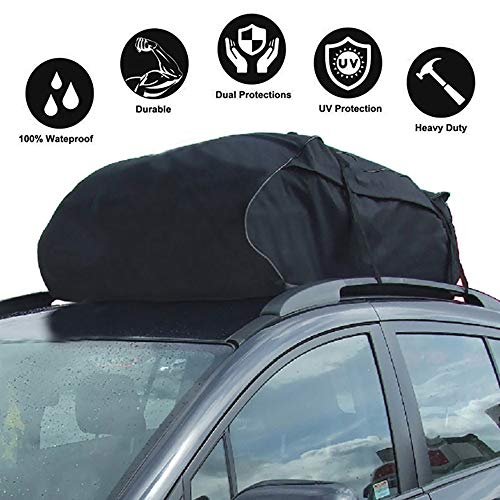 Bolsa de techo para coche600D Bolsa de carga impermeable 425L /15pies cúbicos,Cofre de techo plegable con 4 correas reforzadas, para todos los automóviles con portaequipajes o rieles necesarios