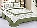 3pcs High Quality Fully Quilted Embroidery Quilts Bedspread Bed Coverlets Cover Set , Queen King (Beige/SageGreen)