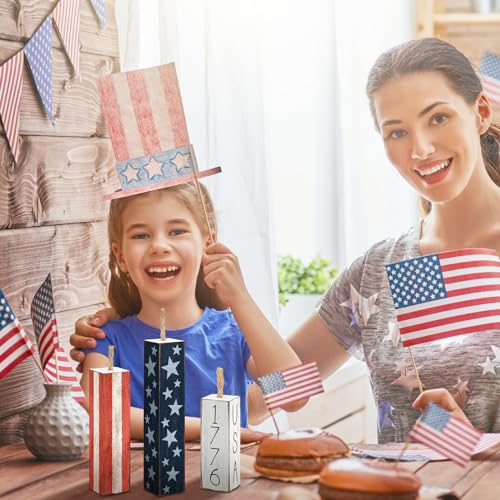 Image of Amyhill 3 Pcs 4th of July Decorations Set Wooden Patriotic Table Centerpieces Independence Day Wood Firework Fourth of July Table Signs for 250th Anniversary Home Farmhouse Decor (Classic Style)
