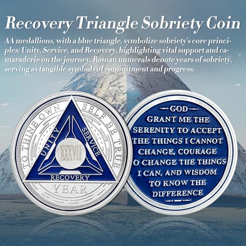 Image of Recovery Triangle 37 Year Sobriety Coin - Silver Roman Numeral NA AA Coins - 1-40 Prime NA /HA /AA Chips and Medallions - Narcotics Alcoholics Anonymous Sober Gifts for Men Women
