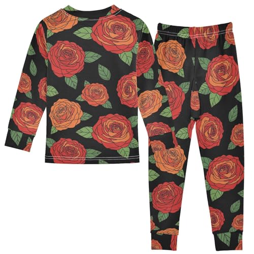 Pajama Sets Long Sleeve Floral Pattern Red Roses Soft Comfy Sleepwear 2 Piece PJS 3-8T3
