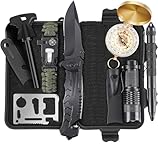 HSYTEK Survival Gear Kit 11 in 1,Professional Outdoor Emergency Survival Kit with Tactical Pen|Bracelet|Temperature Compass|Fire Starter|Flashlight for Camping, Hiking,Travel or Adventures Necessary