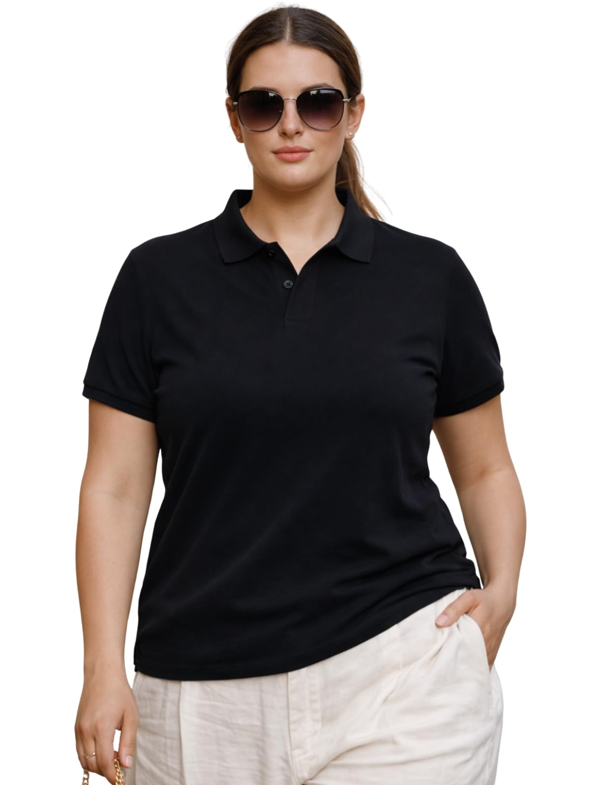 juneberry Junebеrry® Plus Size Polo T-Shirt for Women | Premium Cotton Regular Fit Polo Neck Tee | Solid Polo for Women (3XL–5XL)-picture-32