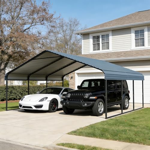 Poborin 20x20 FT Carport Heavy Duty Metal Covered Carport Car Port with Galvanized Steel Roof & Frame -Lean to Canopy Carport Kits for 2 Car Outdoor Protection Tent