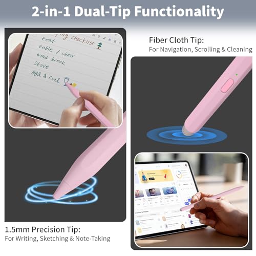 Image of 2-in-1 Pencil for Apple iPad, Stylus Pen for iPad, Stylus Pen for Touchscreen Suitable for iPad /iPhone /Samsung /Android Smartphone and Tablets, Compatible with All Touchscreen (Pink)