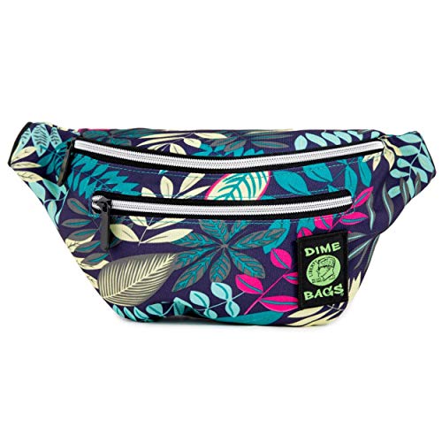 Dime Bags Fanny Pack, Water-Resistant Waist Bag with 5 Pockets for Storage Including Hidden Compartment & Adjustable Strap, Ideal for Travel, Hiking, Festivals, & Flights, Paradise Design (Blue)