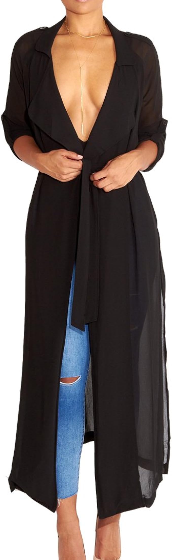 long chiffon duster coat