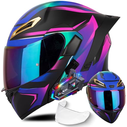 Generic Bluetooth Modular Motorcycle Helmets, DOT Approved Flip Up Full Face Dual Visor Helmet, with Dual Speakers and Microphone, for Adults Men Women ( Color : G , Size : S(55~56cm) )