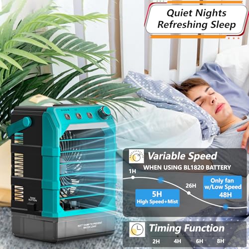 Rozlchar Portable Cooling Fan Compatible for Makita 18V Battery(No Battery) w/USB Input Powered, Outdoor Camping Fan w/Mist, Timing Function, 1600mL Water Tank & LED for Home, Outside, Camping