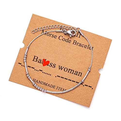 Image of JoycuFF Inspirational Morse Code Bracelets for Women Silver Beads Jewelry Encouragement Mantra Gifts for Her