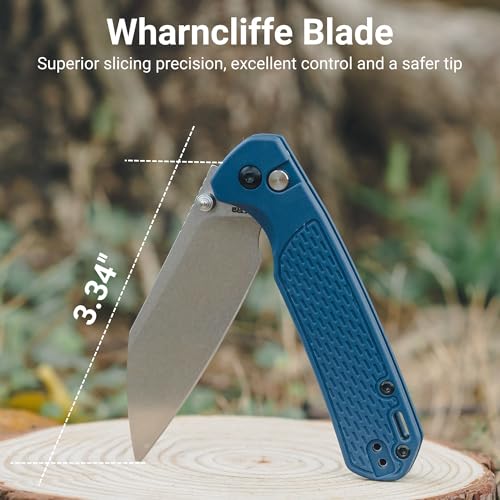 Image of CJRB Pyrite-Light Pocket Knife, 3.34'' AR-RPM9 Steel Stone Wash Blade, Blue