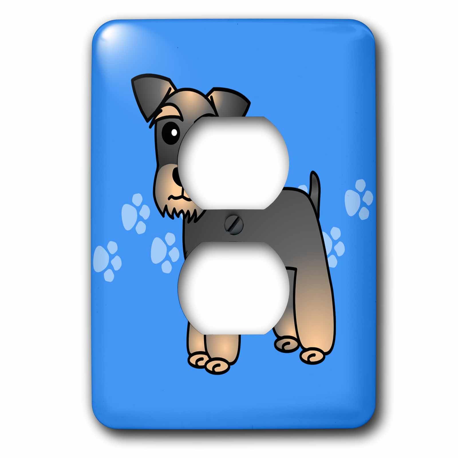 Plaque de finition double prise Schnauzer Miniature motif bandes marron 3dRose