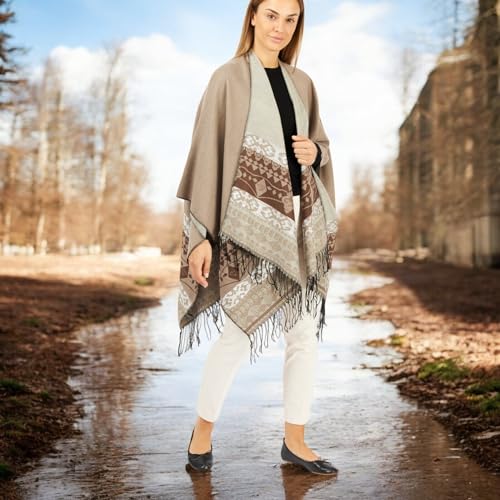 Image of Women's Shawl Wrap Poncho Ruana Cape Cardigan Sweater Open Front for Fall Winter Spring