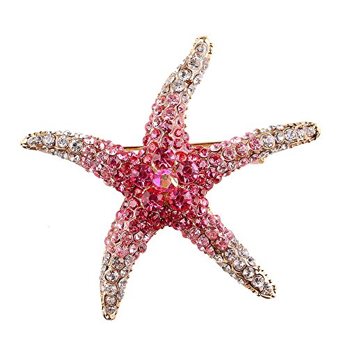 Image of Fashion Color Starfish Inlaid Rhinestones Alloy Brooch Pins Women Girls Accessories