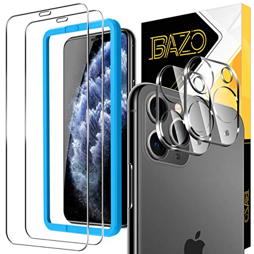 BAZO 2 Pack Screen Protector for iPhone 11 Pro (5.8 inch) Tempered Glass and 2 Pack Camera Lens Protector with True Touch [Anti-Scratch] [Alignment Easy Installation Frame] HD [Fit with Most Cases]