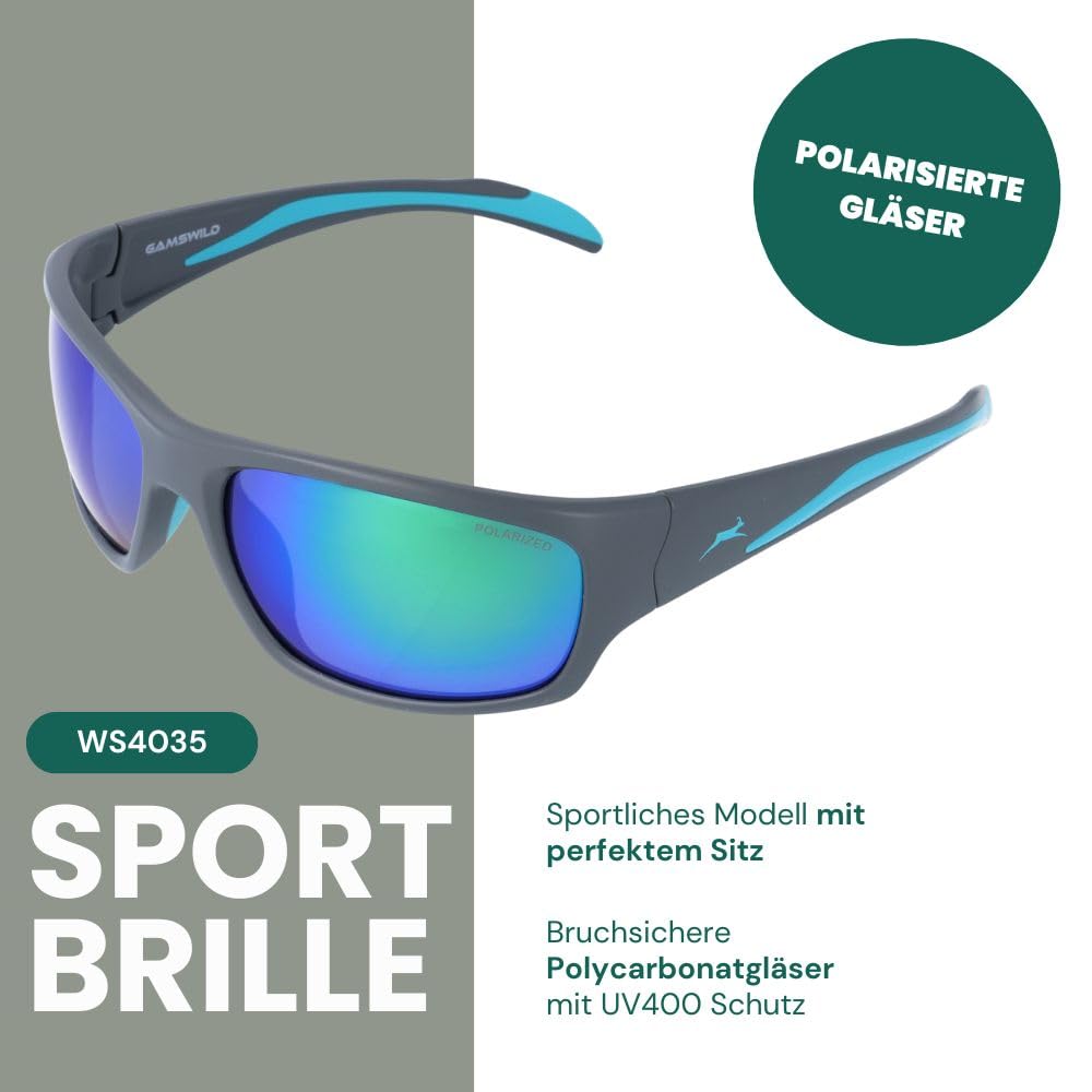 Gamswild WS4035 Sonnenbrille polarisiert GAMSSTYLE Fahrradbrille Skibrille Sportbrille Damen Herren Unisex | grau | schwarz| blau |