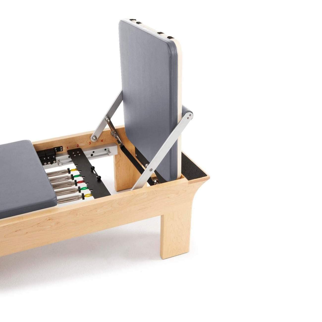 ELINA PILATES Reformer aus Holz, 5 Arten von Widerstandsfedern, Quick Release Riemenscheibe, verstellbare Fußstange, inkl. Sprungbrett und Box, gepolstert