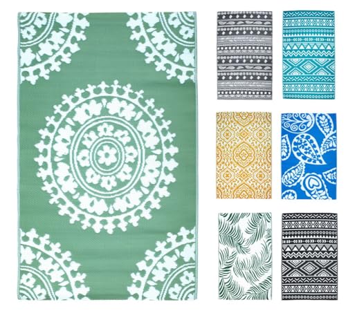 JACK Outdoor Teppiche Terrassenteppich Außenteppich 120x180cm Terrasse Balkon Teppich Garten Außen Lotus Effekt, Farbe:Mandala Grün