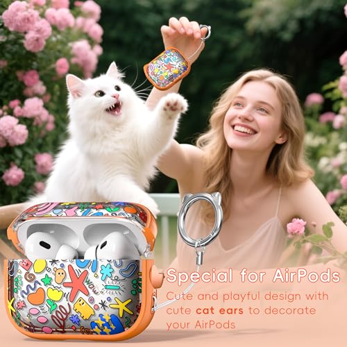 Image of for AirPods Pro 2 Case with Cleaning Kit, Cute Cat Ear Print Design & Cute Buckle for Girls, Phone Holder & Top Safe Lock Buckle Design for AirPods Pro 2nd /1st Gen case, Orange Seaworld