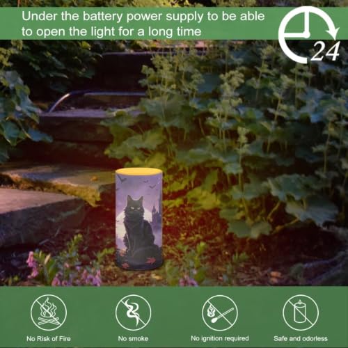 Image of Poceacles Flameless Light Candles Battery Operated Candles with Color Changing Timer Remote Control Tealights for Halloween Dinner Party Decor, Violet Black Cat Maple Bat Print