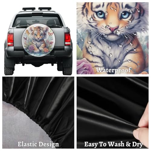 Image of Spare Tire Cover for RV Trailer, Cut Tiger Butterfly Tire Covers Universal Fit for Travel Trailer Camper Jeep RV SUV Truck Waterproof Wheel Cover (16 inch for Diameter 29 inch - 31 inch),A-1044