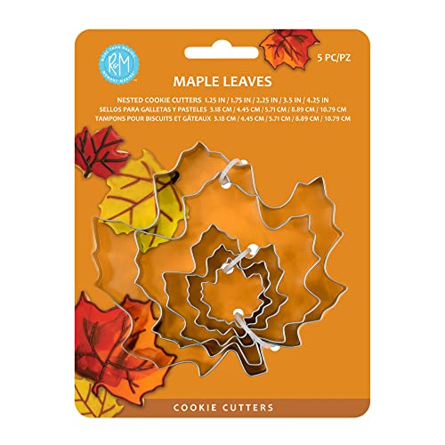 R&M Thanksgiving And Fall Leaves Gift Set. Includes 5-Piece Assorted Size Maple Leaf Cookie Cutters