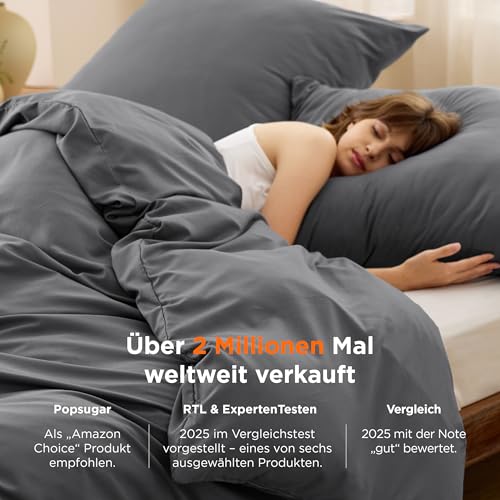 BEDSURE Bettwäsche 135x200 4teilig Anthrazit - 2 Bettbezüge 135x200 cm + 2 Kissenbezüge 80X80 cm, ÖKO-TEX Bettwäsche-Sets Grau Polyester Mikrofaser mit Reißverschluss