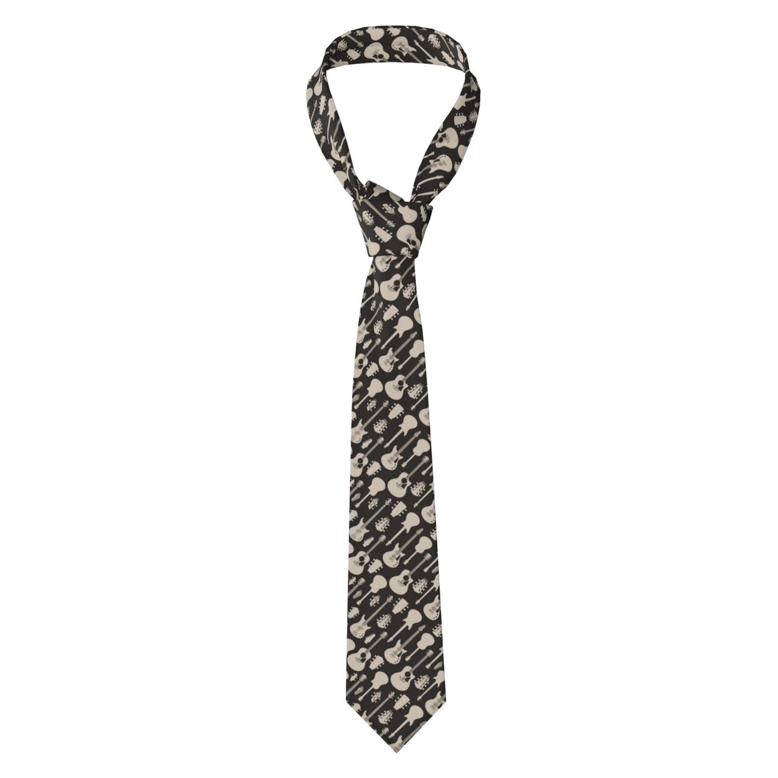 Changlei Men's Black Guitar Pattern Silk Ties,Personalised Printed Neckties Adjustable Ties Business Wedding Formal Ties
