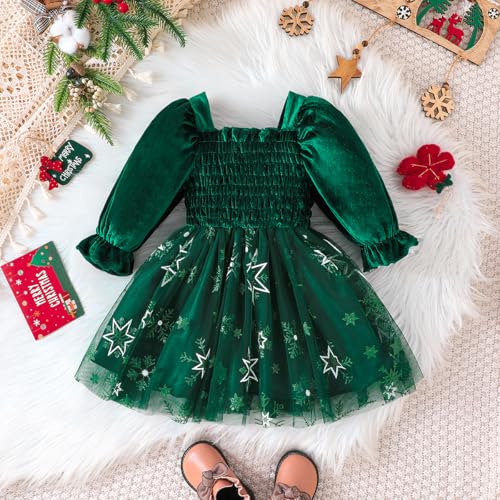 Winmany Baby Girls Velvet Christmas Princess Dress Toddler Long Sleeve Tulle Tutu Skrit Xmas Holiday Outfit 9M-5T2