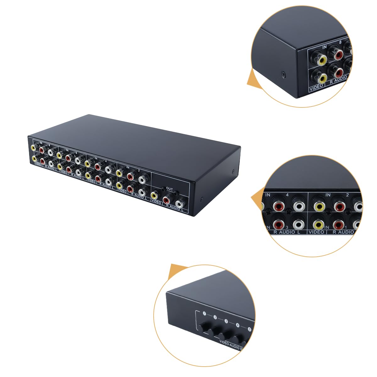 Boîtier De Commutation AV 8 Ports, 8 Entrées 1 Sortie, Répartiteur Composite AV Pour Consoles De Jeux HDTV, LCD, DVD
