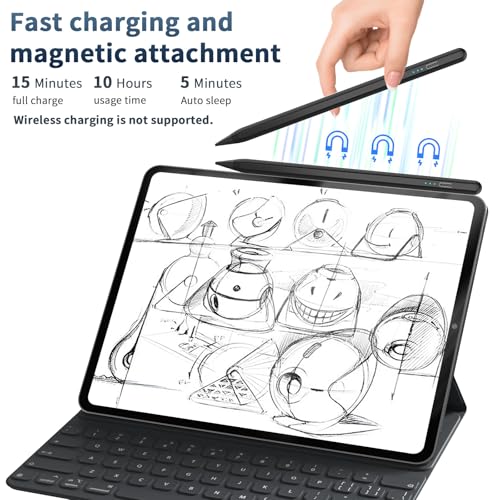 Image of HZD Apple Pencil for iPad 2025-2018 Faster Charge Stylus Pen,Black | with Tilt Sensitivity & Palm Rejection & Magnetic Compatible iPad 11 /10 /9 /8 /7 /6, Pad Air 3 /4 /5, Pro 12.9 inch /11 inch,Mini 6 /5, M2 /M4
