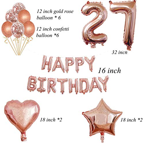 Ballon voor de 27e verjaardag decoratie vrouw roségouden folieballon 27 jaar verjaardag decoratie vrouwen Happy Birthday… - Image 3