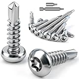 mawmuaw 120 Stk Bohrschrauben Torx Edelstahl, Linsenkopf Selbstbohrende Schrauben M4,2x16 mm, Selbstschneidende Schrauben Edelstah 410 Blechschrauben DIN 7504 Metalldachschrauben für Hartholz