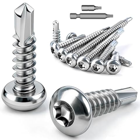 mawmuaw 100 sztuk wkrętów Torx ze stali nierdzewnej, z łbem soczewkowym, samowiercące śruby M4,8 x 19 mm, wkręty samogwintujące ze stali nierdzewnej 410, wkręty do blachy, DIN 7504, śruby dachowe do
