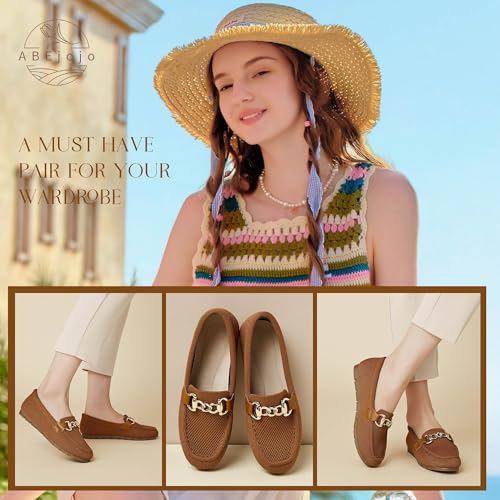 Image of ABEJOJO Women's Loafer Shoes, Comfortable Slip on Casual Flat Penny Shoes for Walking, Driving, Dressy