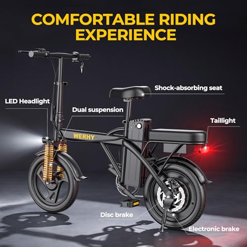 WERHY Electric Bike for Adults, 500W Motor, 20 MPH Max Speed Folding Ebike, 14" Electric Bicycles, Max 20 Miles Range (Pedal Assist Mode), Mini E Bikes - Image 5