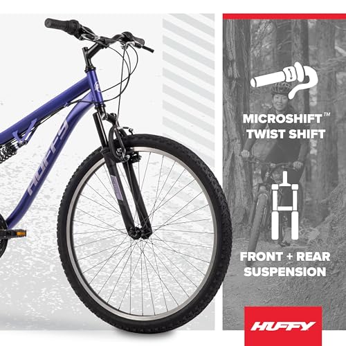 Huffy Stone Mountain Womens 26 Inch Mountain Bike, Midnight Purple Frame, 21-Speed Shimano Twist Shifting, Dual Suspension, Comfort Saddle | 20"/24"/26" Sizes, 6-21 Speeds, Dual Suspension Available | by Huffy - Image 2