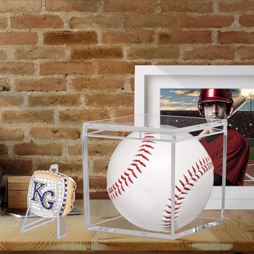 Image of 3 Pack Championship Ring Display Case Clear Acrylic Display Case Mini Football Baseball Softball Ring Holder Display Box Single Coin Stand 1 Slot Ring Hole Storage Box for Sports Fans, 2.16 Inch