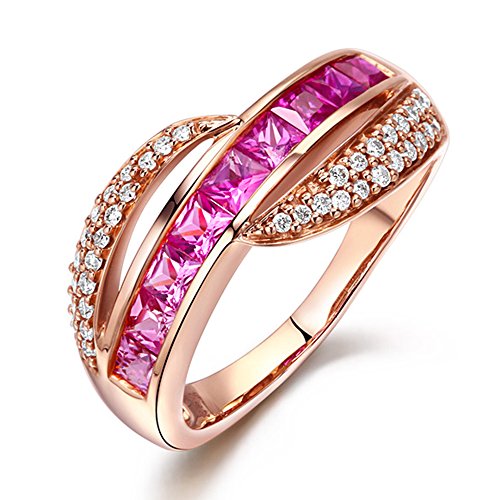 echt natürlich Rosa Saphir Edelstein Pave Diamant Solide 14K (585) t Rotgold Hochzeit Verlobungsringe Versprechen Band Ringe für Damen Cover