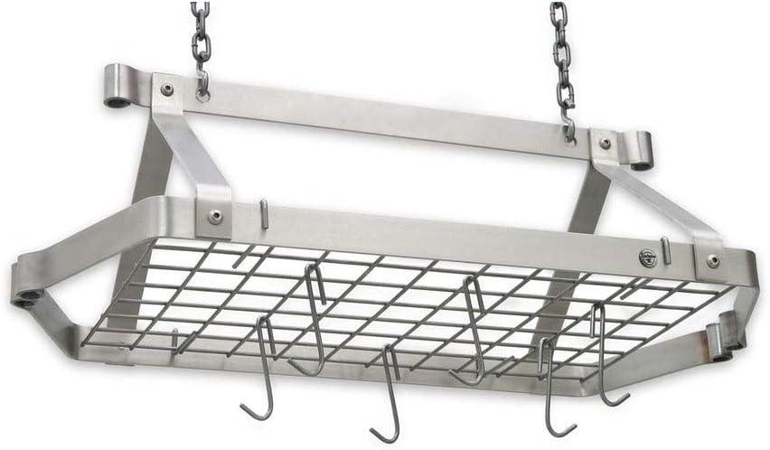 Enclume Decor Retro Rectangle Ceiling Rack with Grid, Hammered Steel