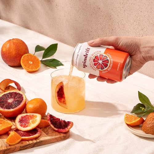 Image of Spindrift Sparkling Seltzer Water, Blood Orange Tangerine Flavored, Made with Real Squeezed Fruit, 12 Fluid Ounce Cans, Pack of 8 Cans