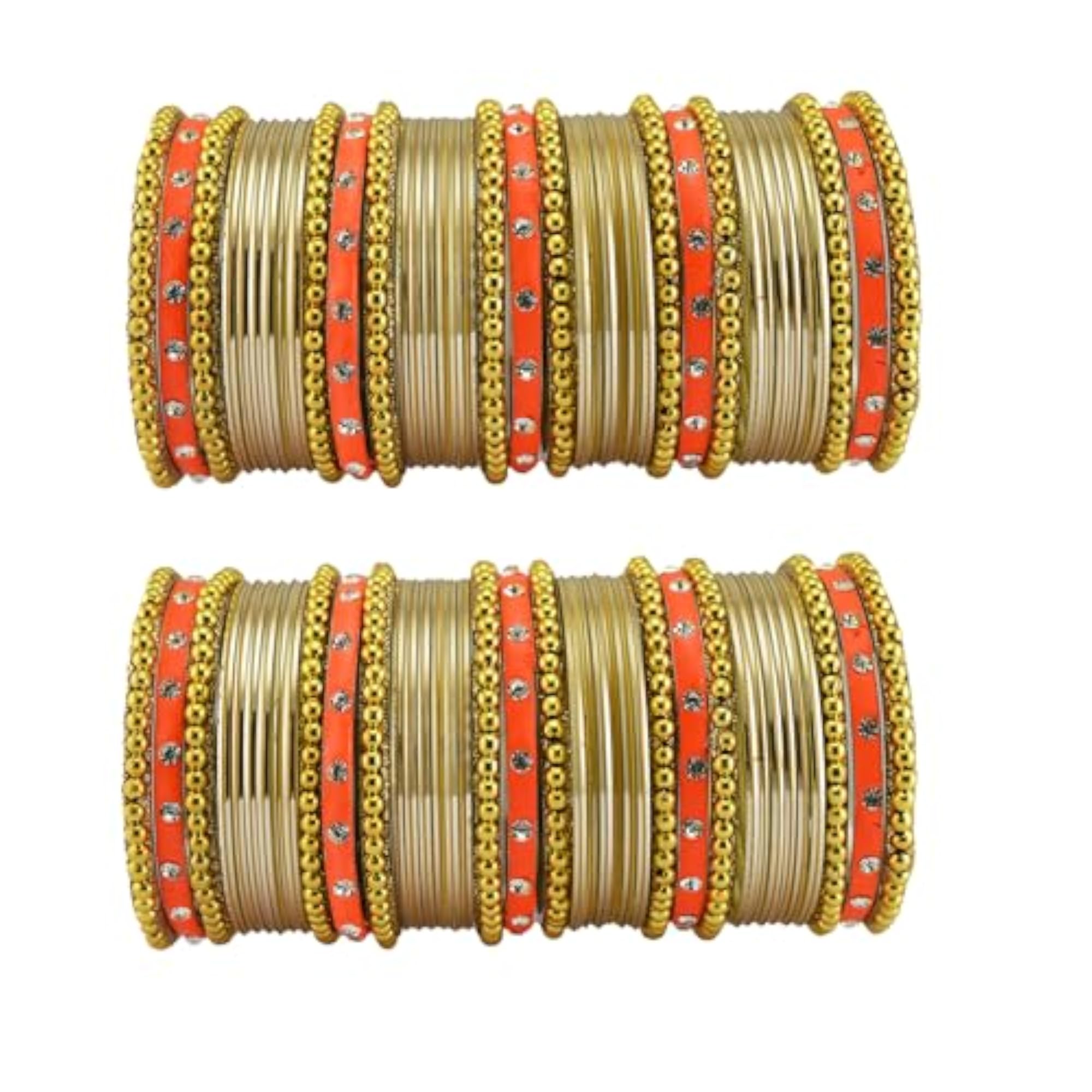 Women's Red Brass Pack of 62 Stone Stud Bangles, Extra Large Size