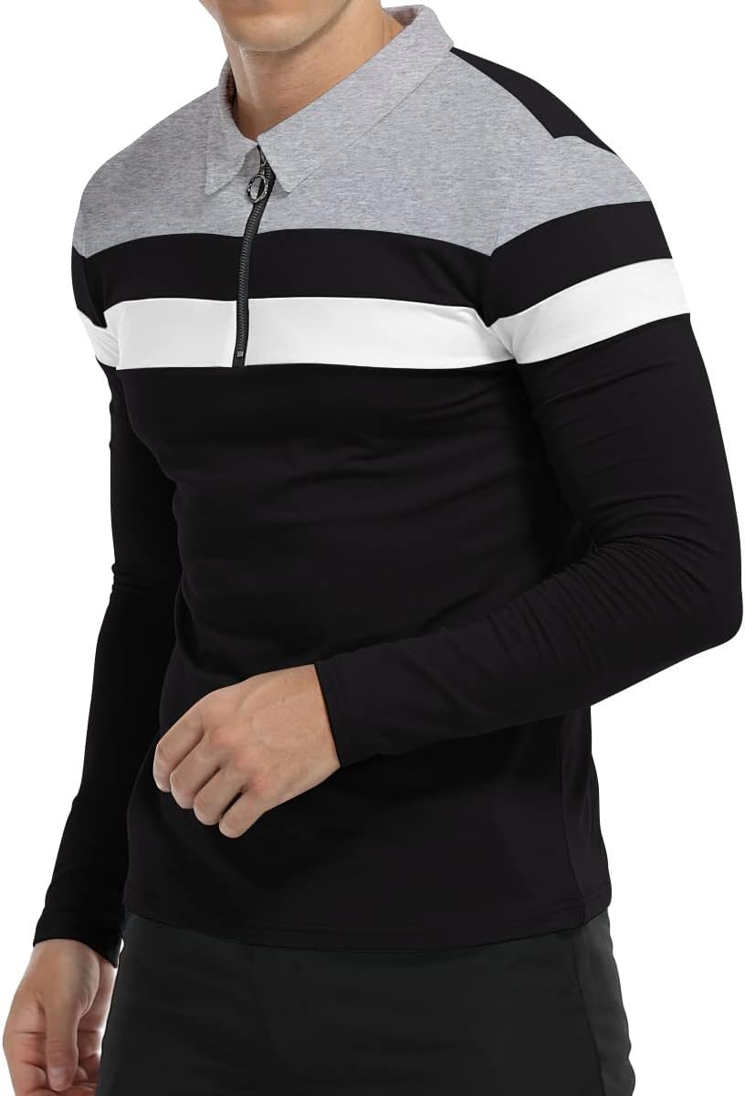 YTD Men's Long Sleeve Polo Shirts Quarter-Zip Casual Slim Fit Lapel Neck Basic Designed Cotton Shirts - Image 5