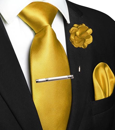 Image of JEMYGINS Formal Necktie Solid Color Tie and Pocket Square with Tie Clip Lapel Pin Sets for Men 4PCS