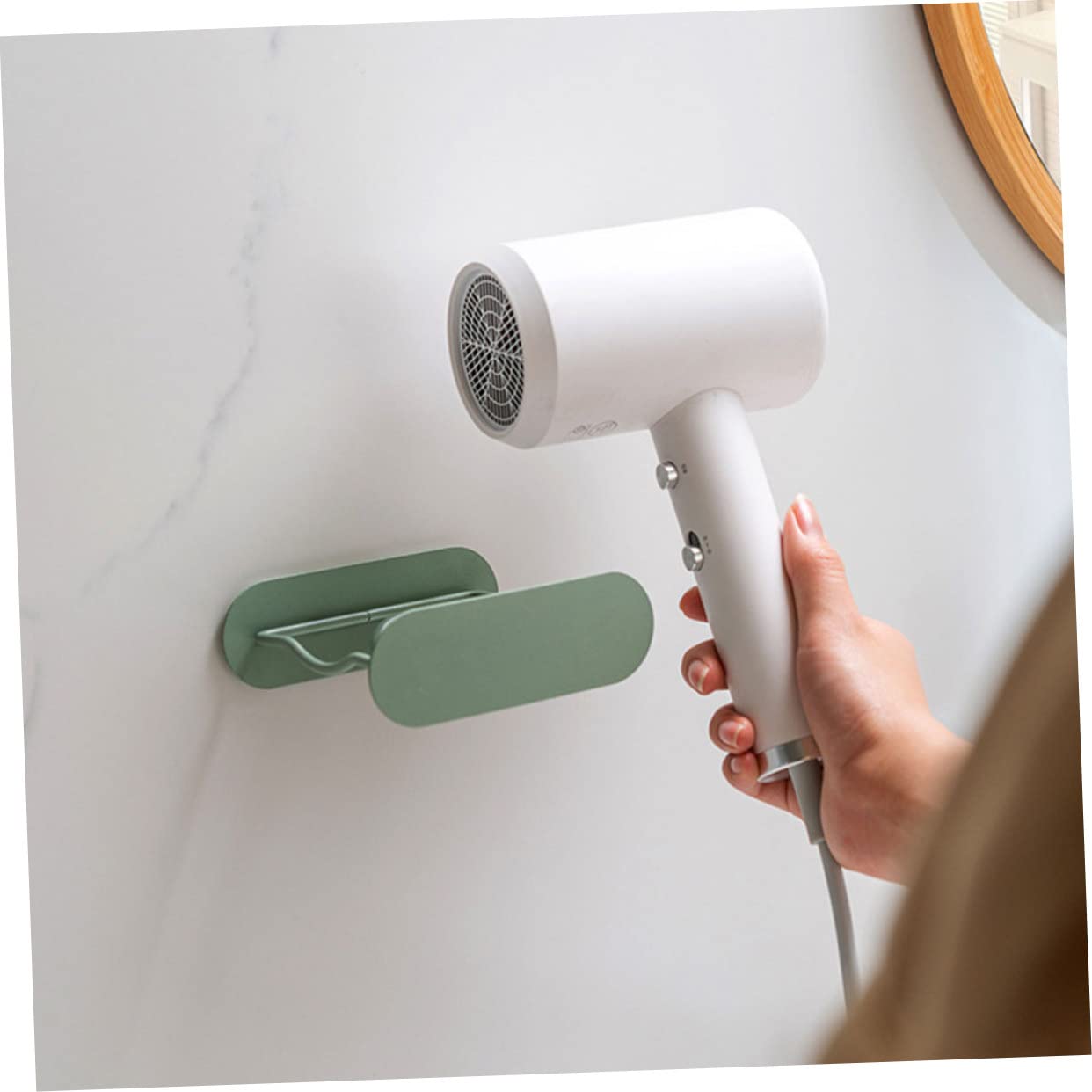 TOPBATHY 2pezzi Supporto Per Asciugacapelli Da Parete Acciaio Inossidabile Porta Asciugacapelli Verde Design Moderno e Resistente Facile Installazione Per Bagno e Toilette
