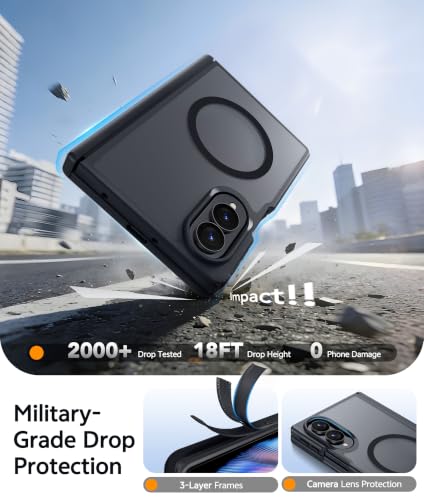 Image of FNTCASE for Samsung Galaxy Z Fold 8 Case: [Hinge Protection] Translucent Matte Cases [Compatible with Magsafe] [Screen Protector] Military Grade Shockproof Protective Phone Cover-Black